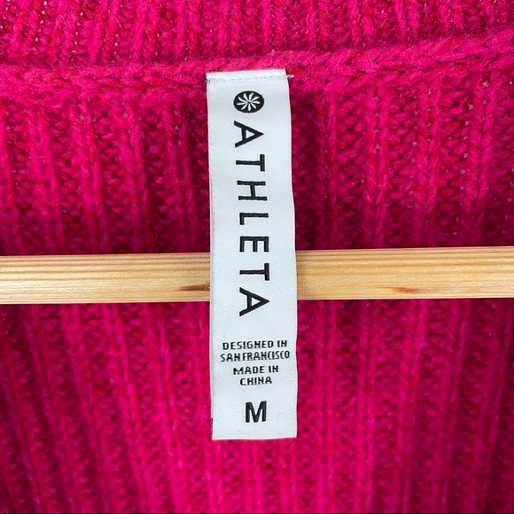 Athleta  Shasta V-Neck Oversized Sweater Fuchsia Size M Wool Blend - Picture 7 of 10